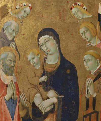 Maagd en Kind, engelen en heiligen door Sano di also Ansano di Pietro di Mencio Pietro