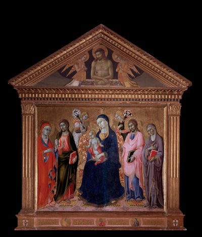 Maagd en kind met St. Jacobus, Filippus, Anna en Maria Magdalena door Sano di also Ansano di Pietro di Mencio Pietro