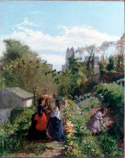Dames in een tuin door Sante Bertelli