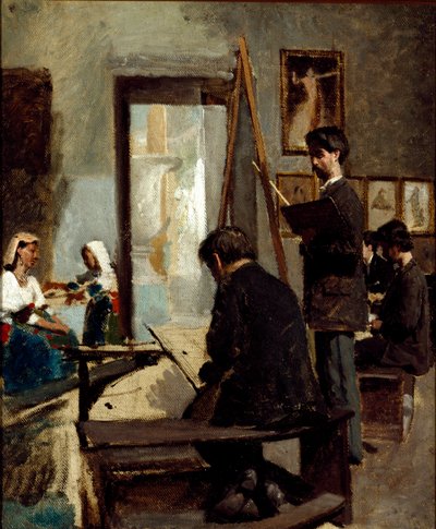 De studie van grijze kleuren (een schildersatelier) door Sante Bertelli