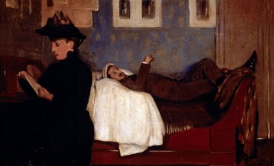 Het atelier in Parijs. De personage laag is waarschijnlijk Miguel Utrillo (1862-1934). Schilderij door Santiago Rusinol y (i) Prats (1861-1931) door Santiago Rusinol i Prats