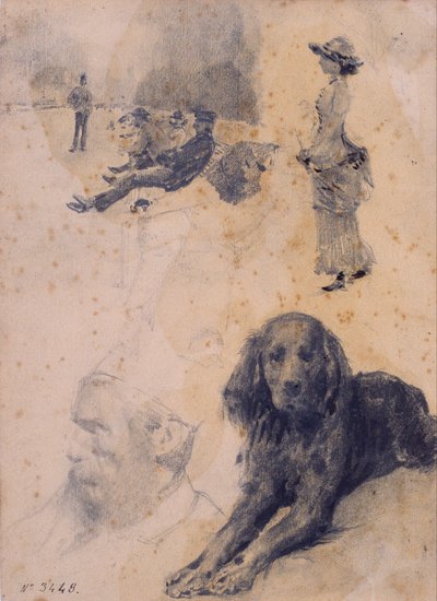 Figurenstudies en Studie van een Hond door Santiago Rusiñol