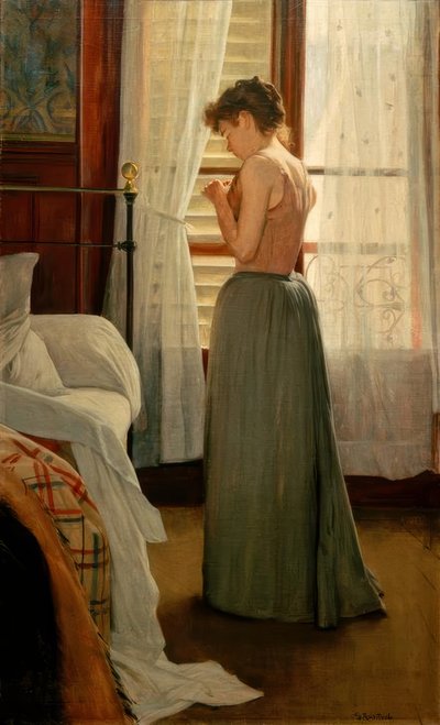 Interieur met Vrouw door Santiago Rusiñol