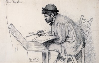 Portret van Pere Ferran Schilderend door Santiago Rusiñol
