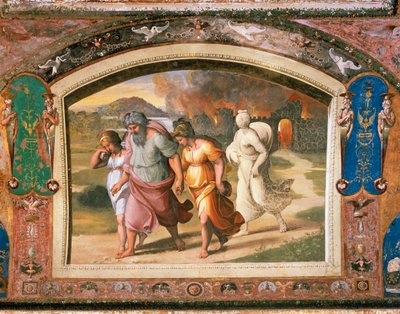 De vlucht van Lot uit Sodom door Sanzio of Urbino (workshop) Raphael
