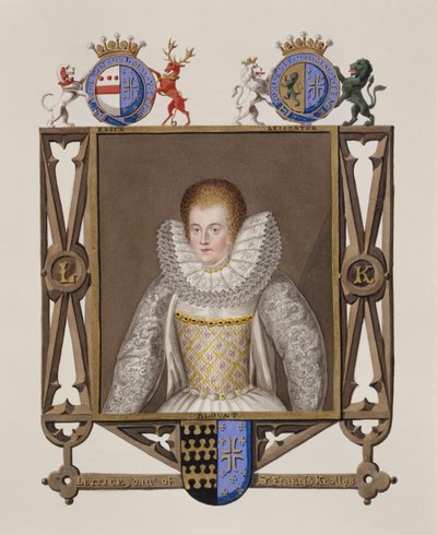 Portret van Lettice Knollys (c.1541-1634) Dochter van Sir Francis Knollys uit Memoirs of the Court of Queen Elizabeth, gepubliceerd in 1825 door Sarah Countess of Essex