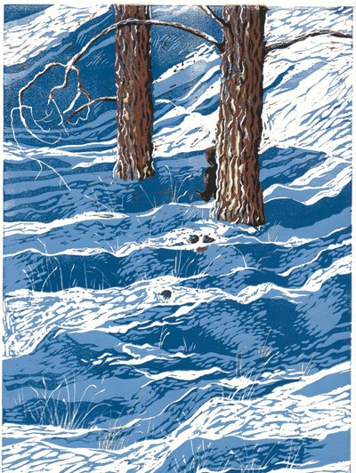Lentesneeuw, 2016 (Linosnede) door Sarah Drummond