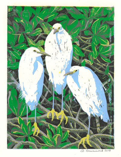 Trio, 2015 (Linosnede) door Sarah Drummond