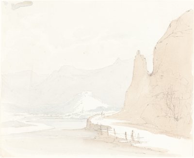 Zwitserlandschap met een dorp in de verte door Sarah Grace Lushington