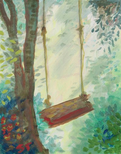 Haar schommel, ca. 2021 (olieverf op doek) door Sarah Tudor