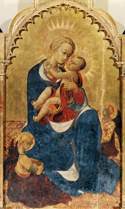 Madonna en Kind, centraal paneel van het Altaarstuk van St. Dominic van Cortona, ca. 1434, door Sassetta (ca. 1400-1450) door Sassetta (c.1392 1450)