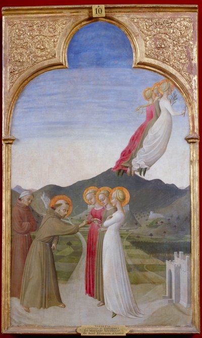 Het mystieke huwelijk van St. Franciscus van Assisi, 1444 door Sassetta