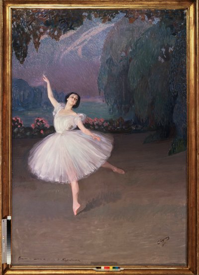 De ballerina Tamara Karsavina (1885-1978) in Sylphide (voor het Sylphide ballet) door Savelij Abramovich Sorin