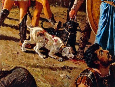Honden op het slagveld, detail van De Triomf van Marius, schilderij door Francesco Saverio Altamura (1822-1897) door Saverio Altamura