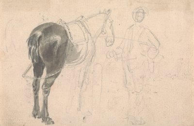 Boerenpaard vastgehouden door een staljongen door Sawrey Gilpin