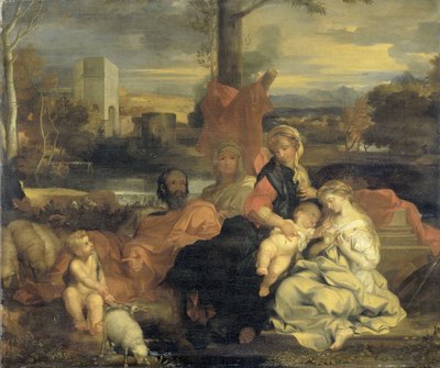 Het mystieke huwelijk van Sint-Catharina door Sébastien Bourdon (follower of)