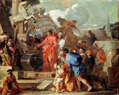 Augustus voor het graf van Alexander de Grote, 17e eeuw door Sébastien Bourdon