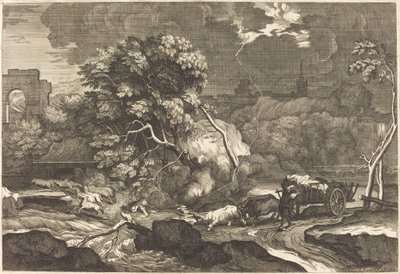 Landschap met een bange wagenmenner door Sébastien Bourdon