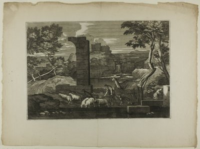 Landschap met een Herder en Zijn Kudde door Sébastien Bourdon