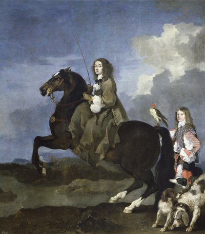 Portret van koningin Christina van Zweden 1626-1689 te paard, 1653-1654 door Sébastien Bourdon