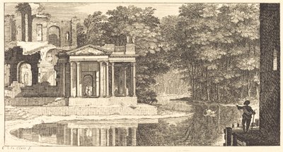 Landschap met Tempelruïnes en Vijver door Sébastien  Le Clerc I