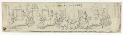 Antiek reliëf van strijdwagenrace door Sébastien Le Clerc the elder