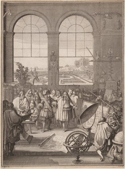 Louis XIV op bezoek bij de Koninklijke Academie van Wetenschappen door Sebastien Leclerc