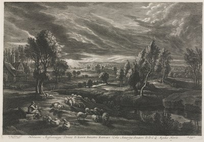 Landschap met herder die een fluit speelt door Schelte Adams Bolswert