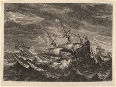 Zeilboten in een storm door Schelte Adams Bolswert after Andries van Eertvelt