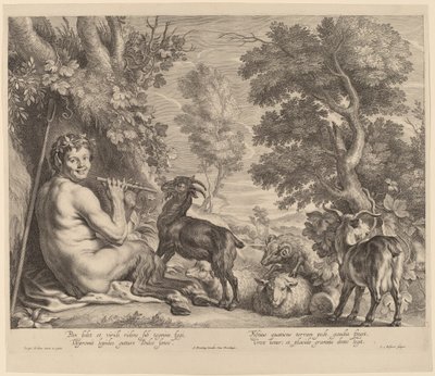 Pan Speelt de Fluit door Schelte Adams Bolswert after Jacob Jordaens