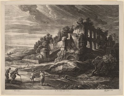 Landschap met grote Romeinse ruïnes door Schelte Adams Bolswert after Sir Peter Paul Rubens