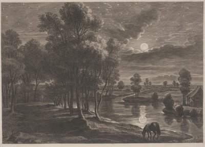 Rivierlandschap bij Maanlicht door Schelte Adams Bolswert, after Sir Peter Paul Rubens