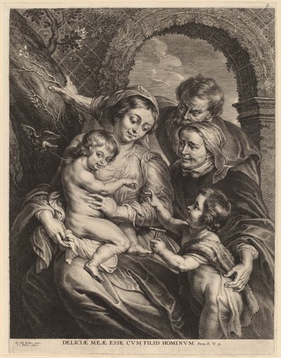 De Heilige Familie met de Distelvink door Schelte Adams Bolswert after Sir Peter Paul Rubens