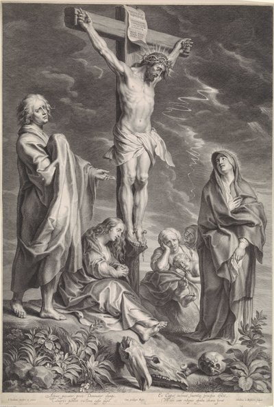 Christus aan het kruis, met Maria en Johannes door Schelte Adamsz. Bolswert