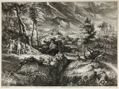 Landschap met Philemon en Baucis, uit Grote Landschappen door Schelte Adamsz. Bolswert