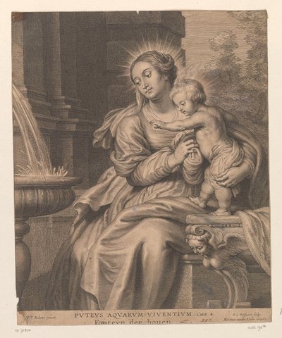 Maria met kind bij een fontein door Schelte Adamsz. Bolswert