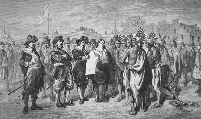 Gouverneur Kieft sluit vrede met de Indianen in 1646 door School American