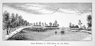 New Orleans in 1719 (litho) door School American
