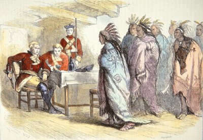 Pontiac bezoekt Major Gladwin in Fort Detroit in 1763 door School American