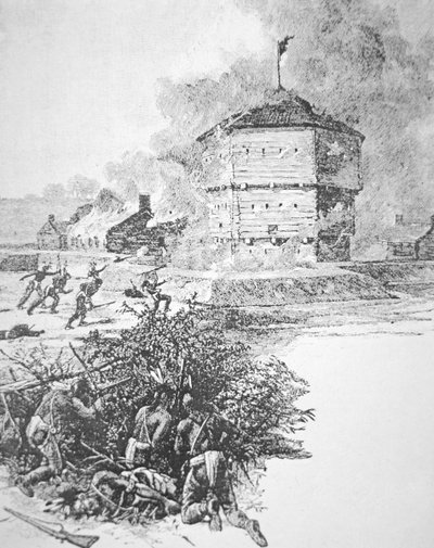 Belegering van Fort Detroit door Pontiac, hoofd van de Ottawa-stam in de lente van 1763 door School American