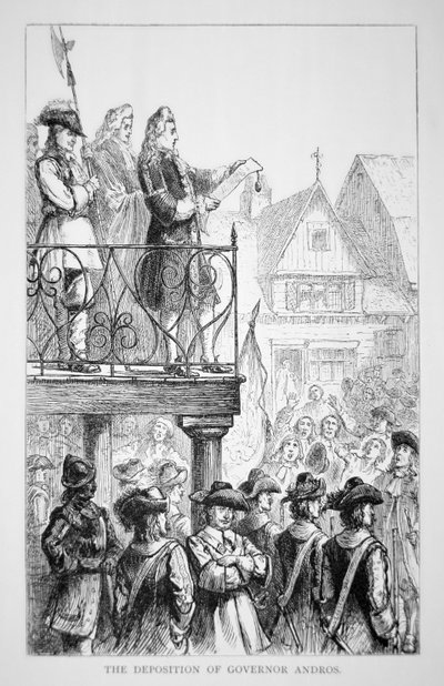 Sir Edmund Andros verkondigt het Dominion of New England in 1686 met zichzelf als gouverneur door School American