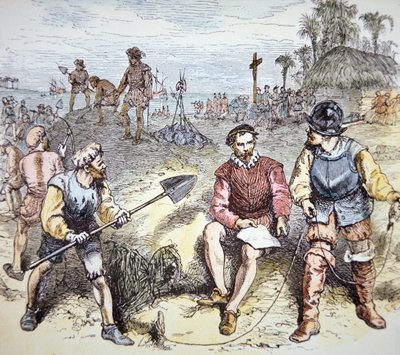 De stichting van St. Augustine in Florida door de Spanjaarden in 1565 door School American