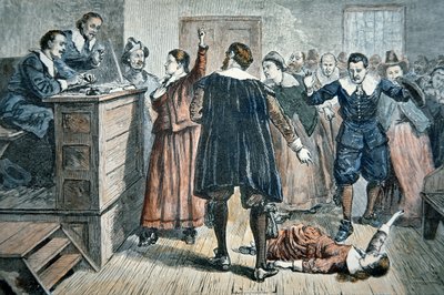 Heksen van Salem - een meisje betoverd tijdens een proces in 1692 door School American