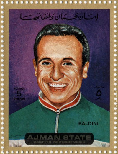 VAE postzegel met wielrenner Ercole Baldini (Ne 1933) door School Arabic