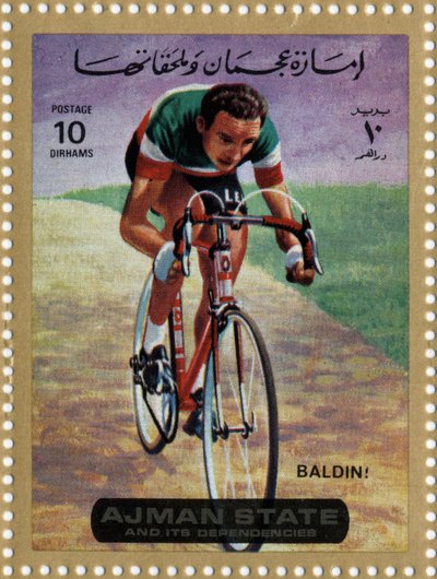 VAE postzegel met wielrenner Ercole Baldini (Ne 1933) door School Arabic