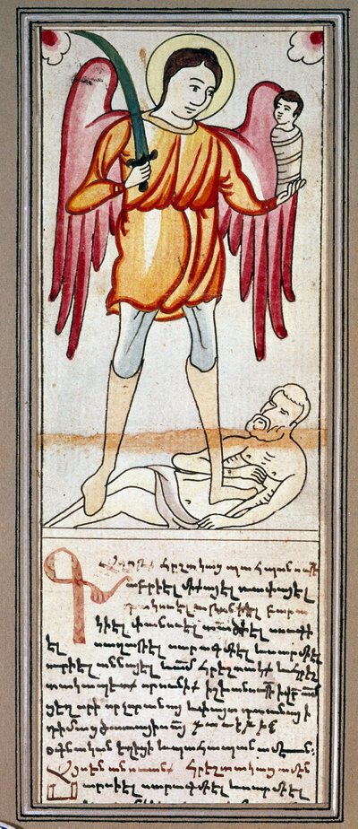 Voorstelling van Sint-Michiel. Miniatuur uit een Armeens manuscript. 19e eeuw door School Armenian