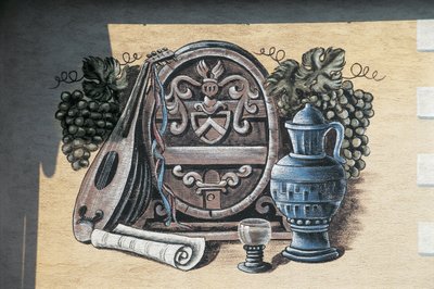 Close-up van een fresco op een muur, Oberarnsdorf, Wachau, Neder-Oostenrijk, Oostenrijk door School Austrian