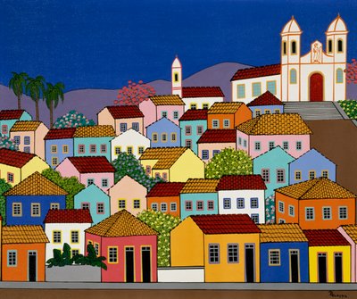 Braziliaanse stad Ouro Preto met de St. Franciscus van Paola kerk op Piedale heuvel door School Brazilian