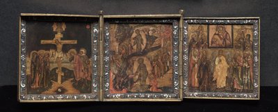 Draagbaar Drieluik Icoon: De Opstanding en Anastasis door School Byzantine