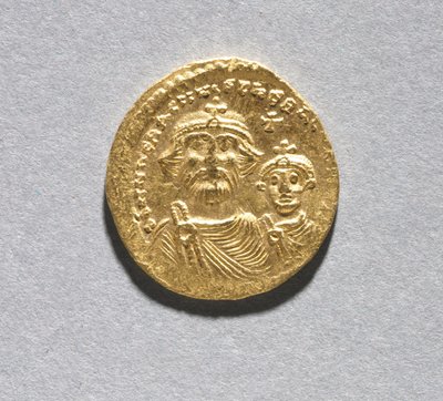 Solidus met Heraclius en zijn Zoon Heraclius Constantijn (voorzijde), c.616-625 door School Byzantine